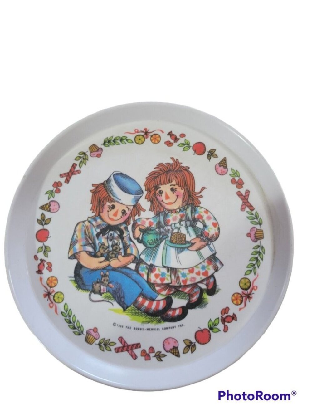 The Bobbs Merrill Co Oneida Deluxe Melamine Raggedy Ann Andy Plate 1969 Vtg 8.5"